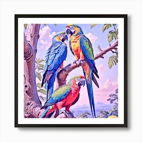 Parrots On A Branch Art Print