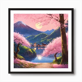 Japanese Sakura In Mountain 9 Art Print