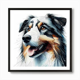 Collie Dog Head - Abstract Line Art Illustration 4 Art Print