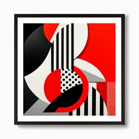 Abstract Geometric. Black and red circles and stripes Art Print