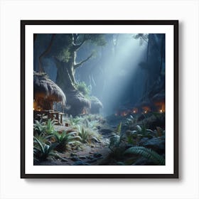 Huts In The Forest, Echoes of Endor: A Glimmer of Hope in the Forest Ruins 1 Art Print