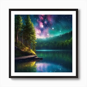 Starry Sky Over Lake 18 Art Print