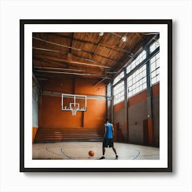 Basketball Player In A Gym Art Print