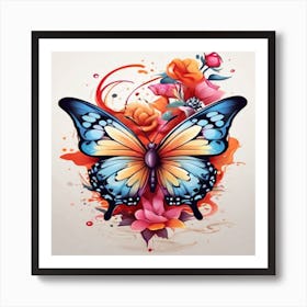 Butterfly And Roses Art Print