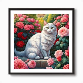 In the Company of Roses: A Cat's Delight Art Print