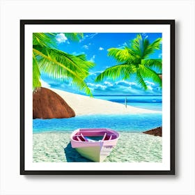 Pink Boat On The Beach Art Print