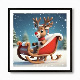 3d Reindeer In A Sleigh 1 Art Print