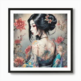 Asian Girl With Tattoos Art Print