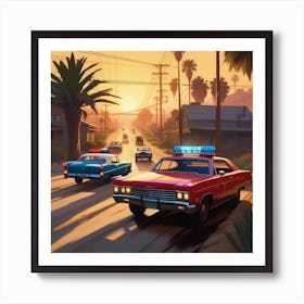 Police Cars On The Street 2 Art Print