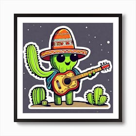 Cactus Playing Guitar 23 Art Print