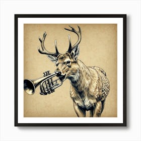 Deer With Trumpet 2 Art Print