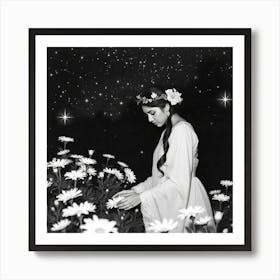 Woman In A Field Of Daisies Art Print