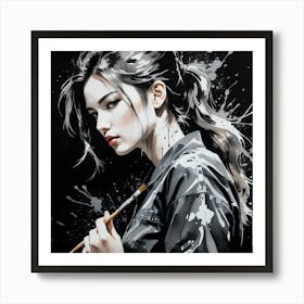 Girl With Brush Art Print