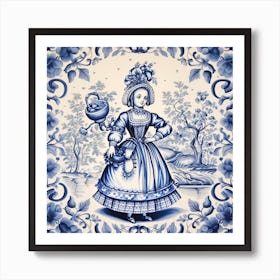 Alice In Wonderland Delft Tile Illustration 2 Art Print