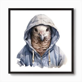 Watercolour Cartoon Dove In A Hoodie 2 Art Print