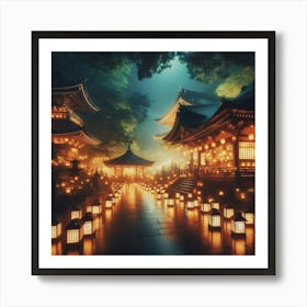 Lit Lanterns In A Temple 1 Art Print