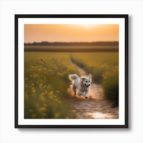 Dog Running In The Field Art Print
