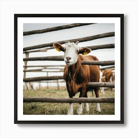 Cow Behind A Fence Art Print