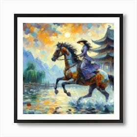 Chinese Woman Riding Horse 1 Art Print