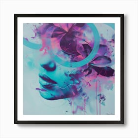 Surreal woman portrait with flowers Art Print