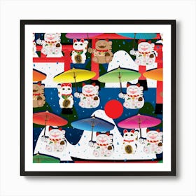 Makeki Umbrella Torii Mountain Seamless Pattern 01 Art Print