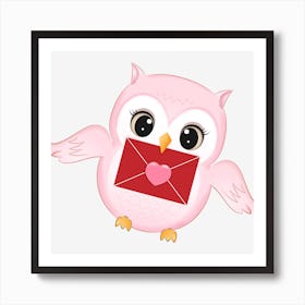 Owl With Heart Art Print