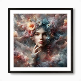 Girl With Flowers In Her Hair 1 Art Print