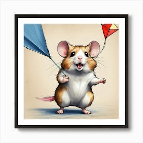 Hamster With Kite Art Print