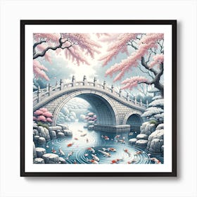 Koi Pond Bridge Art Print