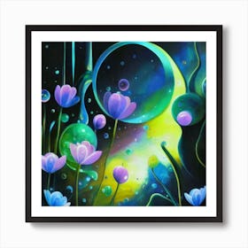 Abstract oil painting: Water flowers in a night garden 10 Art Print