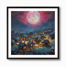 Full Moon Village Art Print