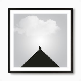 Silhouette Of A Cat On A Roof Art Print