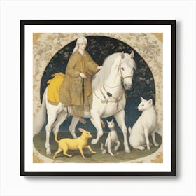 6147 A White Horse With White Hair Carrying A Yellow Ra Xl 1024 V1 0 Art Print