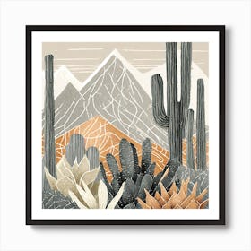 Firefly Modern Abstract Beautiful Lush Cactus And Succulent Garden In Neutral Muted Colors Of Tan, G (8) Art Print