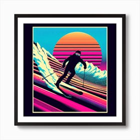 Skier At Sunset Art Print