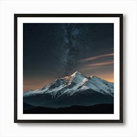 Night Sky Over Snowy Mountain Art Print