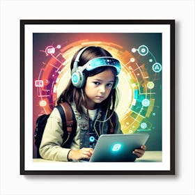 Young Girl Using A Laptop 1 Art Print