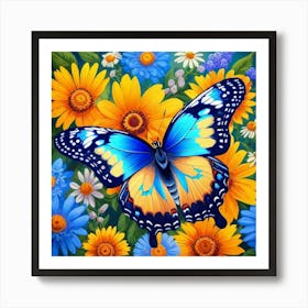 Butterfly And Flowers Art Print