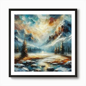 Montain lac oil painting abstract painting art 12 Art Print