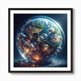 3d Rendering Of A Globe With Water Art Print