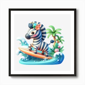 Zebra On Surfboard Art Print