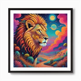 Lion In The Night Sky Art Print