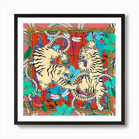 Cream Tigers Bamboo Square Art Print