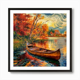 Van Gogh-esque Autumn Canoe Art Print