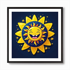 Lovely smiling sun on a blue gradient background 34 Art Print