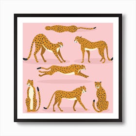 Cheetahs On Pink Square Art Print