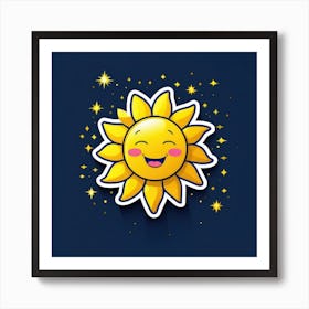 Lovely smiling sun on a blue gradient background 82 Art Print