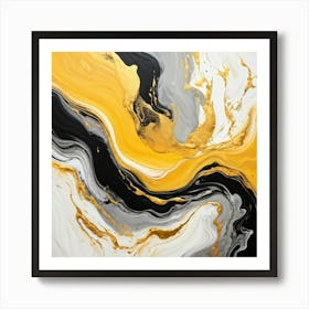 Abstract Marble Patterns Gracefully Swirling Across A Canvas The Waves Of Liquid Gold Silver Grey (4) Art Print