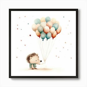 Little Hedgehog With Balloons Art Print