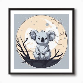 Sticker Art Design, Koala Howling To A Full Moon, Kawaii Illustration, White Background, Flat Colors (2) Art Print